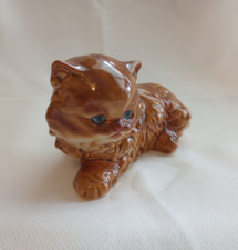 Goebel Ginger Brown Long Hair Persian Cat Figurine Green Eyes