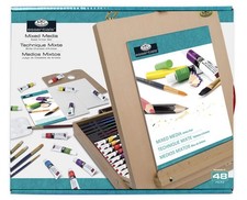 48 Piece Wooden Artist Easel Set Watercolour Oil Acrylic Paints Pad & Brushes