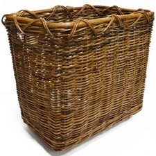 Fireside Rectangular Medium Log Basket Wicker Rattan Wood with Wheels - Brown