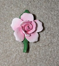 Crown Staffordshire Bone China Pink Rose Brooch Vintage Floral Pin