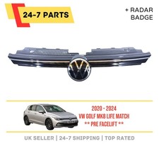 VOLKSWAGEN VW GOLF MK8 LIFE MATCH 2020 -24 FRONT BUMPER MAIN RADAR GRILL + BADGE