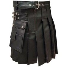 Leather Kilt Pleated Black