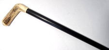 VINTAGE RAMS HORN EBONISED WOOD WALKING STICK CANE 34"