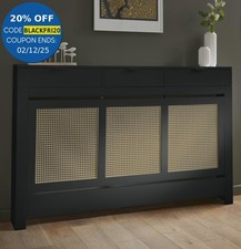 Black Radiator Cover Wall Cabinet Traditional Modern MDF Wood Rattan Shelf Large
