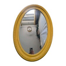 Vintage Oval Mirror Wooden Frame Repainted Yellow Retro Wall Decor BU13