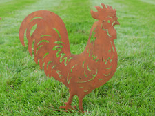 Rusty Metal Garden Cockerel Chicken Hen Stake, Lawn Decoration Ornament Statue