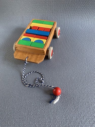 Vtg wooden toy pull - wooden, along