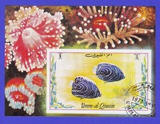 1971 TROPICAL FISH STAMP SHEET ANGEL FISH CTO AIR MAIL UMM-AL-QIWAIN SEA ANEMONE