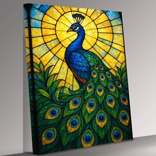 Proud Peacock Stained Glass Art Lovely Canvas Print Wall Art Picture