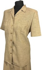 Viyella Petite Womens Beige Safari Style Skirt Short Sleeve Jacket Suit UK 10/14