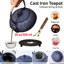 0.9L Cast Iron Japanese Kettle Teapot w/ Stainless Steel Infuser Filter Gift UK