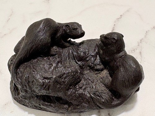 Lovely otters bronze sculpture - lovely,