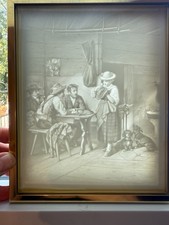 Antique Lithophane Porcelain Panel Household Scene Woman Repairing Hat