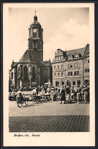 Postcard meissen market - postcard,