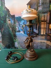 French Art Nouveau Figural Bronze Colour Spelter Table/Side Lamp