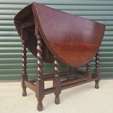 Large Solid Oak Barley Twist Drop Leaf Gate Leg Occasional Table Oval Dining