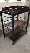 Rustic Brown Drink Trolley Cart Home Bar Serving Storage Unit Kitchen Wheels NEW