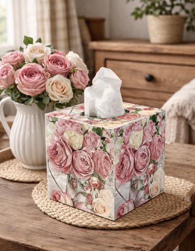 Pink roses handmade tissue - tissue, box