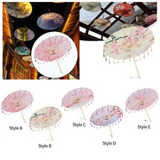Oiled Paper Umbrella Handheld Tassel 32" Oriental Oil Paper Parasol for Dance