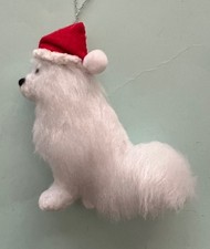 SAMOYED with  CHRISTMAS SANTA HAT - Part needle felted DOG