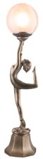 64CM ART DECO/NOUVEAU TABLE LAMP ACROBAT LADY FIGURINE BRONZE RESIN GLASS SHADE