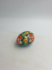 INDIAN PERSIAN KASHMIR PAPIER MACHE EGG SHAPED TRINKET BOX HANDPAINTED FLORAL
