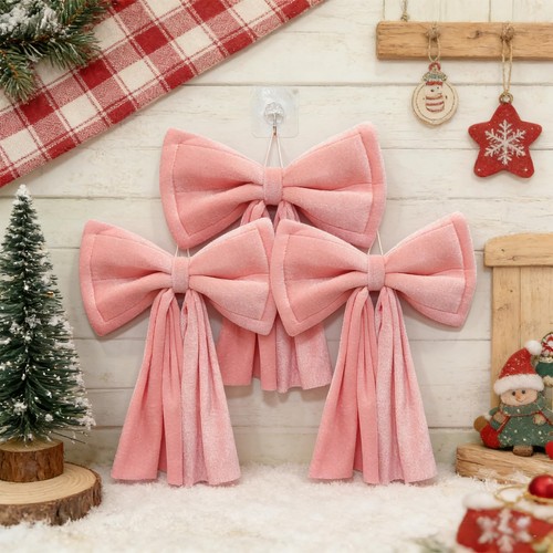 Pcs large pink velvet - pink, bows
