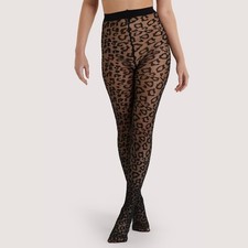 Bettie Page Leopard Knit Tights Black Retro Pin-Up Style Hosiery O/S