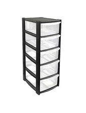 5 DRAWER PLASTIC BLACK TOWER