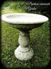 Ornate Bird Bath Feeder Hand Cast Stone Garden Ornament Statue