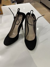 Zara Woman Black Suede Open-back High Heels With Ankle Strap