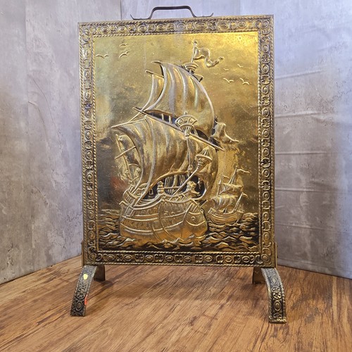 Vintage embossed brass - brass, galleon
