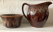 Cornish Kernewek Pottery Dark Brown Honeycomb Drip Glaze Milk Jug & Sugar Bowl