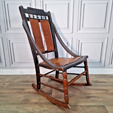 Antique Wooden Rocking Chair - Moulded Panelled Seat  - Turned Frame Victorian