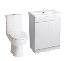 Vanity Basin Sink Unit Close Coupled Toilet WC Pan Bathroom Cabinet White Gloss