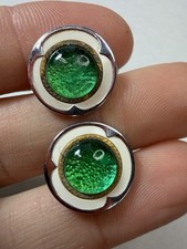 Vintage Cuff Links Green Glass White Mens Art Deco H1