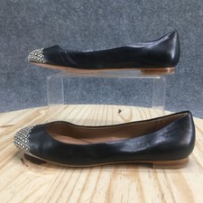 Elie Tahari Sandals Womens 37 Ballet Flats Black Leather Slip On Studded Casual