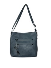 LULU DK733 Blue Slouch Bag Double Zip Faux Leather Shoulder Handbag