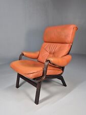 Vintage Danish Bentwood Armchair Tan Leather Dark Beech Midcentury EB8789 MBEN