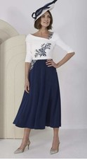 John Charles 66209 Ivory & Navy Blue Gorgeous Dress Size 1 0 New