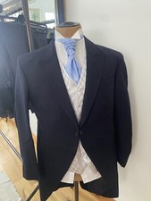 TAILCOAT JACKET MORNING COAT NAVY WEDDIING ROYAL ASCOT HERRINGBONE FORMAL WOOL