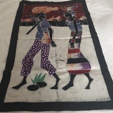 African Batik Fabric Wall Hanging, Beautiful Colors, Signed By The Artist. New.