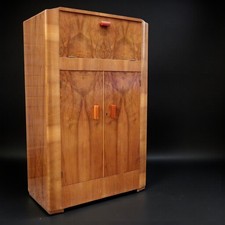 ART DECO 1930s Walnut Veneer Drinks COCKTAIL CABINET