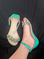 Emerald Green Ankle Strap, Wedge Sandals 4/37