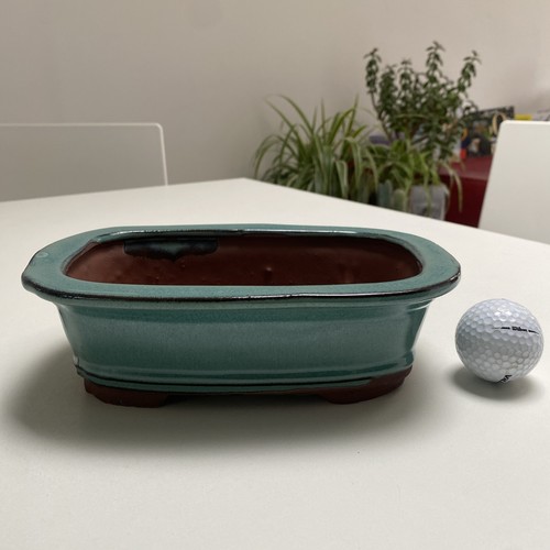 Blue glazed bonsai pot - blue,