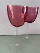  7" wine glasses Two vintage long stemmed hand blown cranberry glass