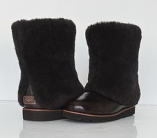 UGG MAYLIN BROWN LEATHER SHEEPSKIN WOMEN BOOTS SIZE 10 RARE 🔥