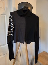 Sarah Pacini Turtleneck Knit Sweater Abstract Wool Mohair Blend Crop Lagenlook 