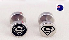 1 Pair Men Women 316L 8mm Ear Taper Round Superman S Studs Piercing Earrings