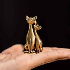 Small Brass Cats Cat Animal Ornament Paperweight 4.4 cm tall